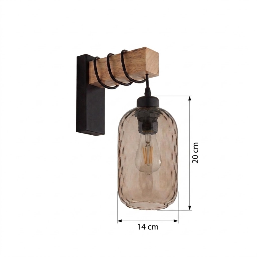 Brilagi - Nástenné svietidlo WOOD GLASS 1xE27/60W/230V borovica/čierna/dymovo-hnedá