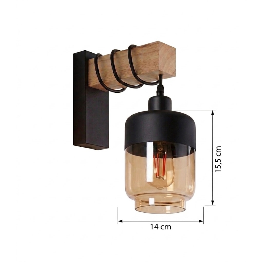 Brilagi - Nástenné svietidlo WOOD GLASS 1xE27/60W/230V borovica/čierna/dymová hnedá