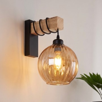 Brilagi - Nástenné svietidlo WOOD GLASS 1xE27/60W/230V borovica/čierna/dymovo-hnedá