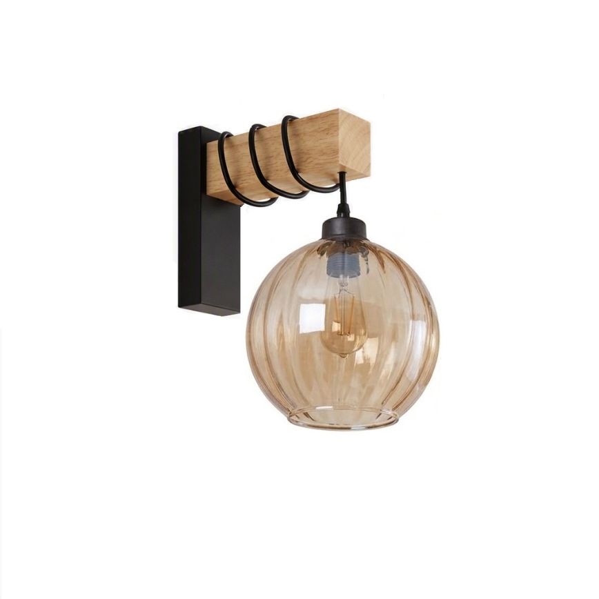 Brilagi - Nástenné svietidlo WOOD GLASS 1xE27/60W/230V borovica/čierna/dymovo-hnedá