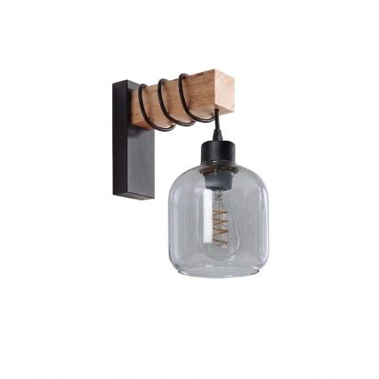 Brilagi - Nástenné svietidlo WOOD GLASS 1xE27/60W/230V borovica/čierna/dymová sivá