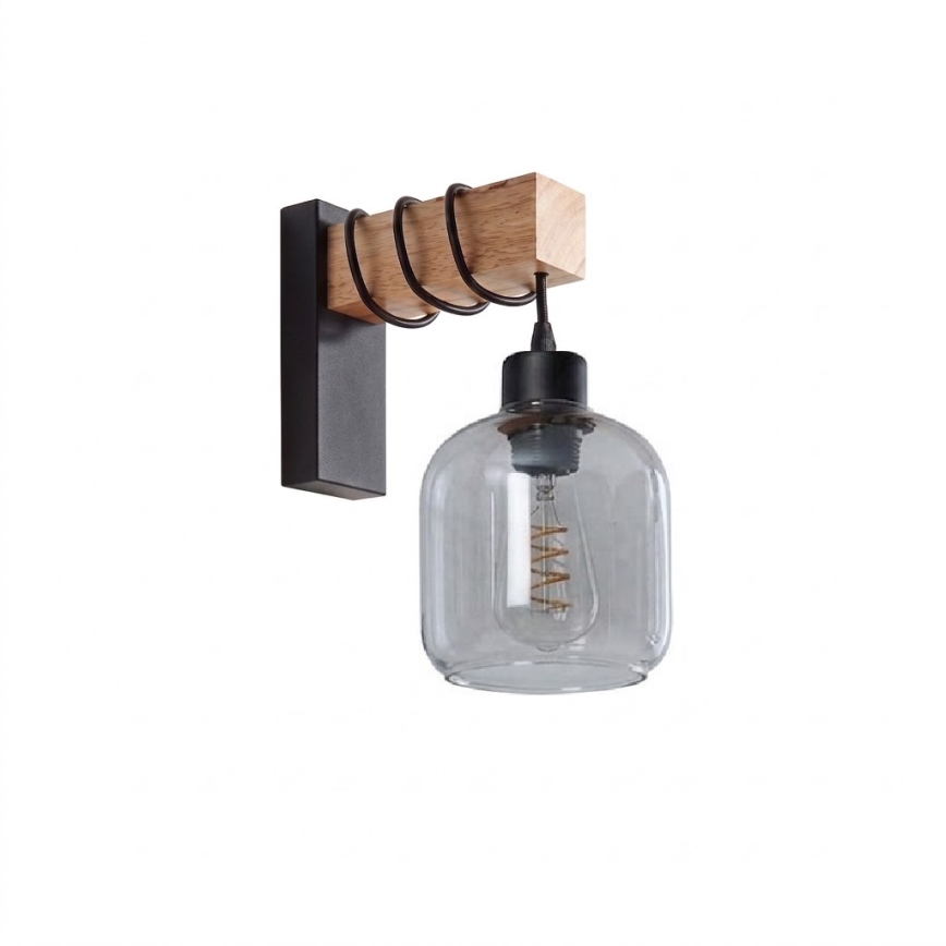 Brilagi - Nástenné svietidlo WOOD GLASS 1xE27/60W/230V borovica/čierna/dymová sivá