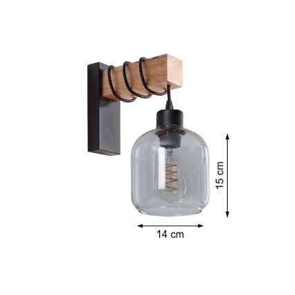 Brilagi - Nástenné svietidlo WOOD GLASS 1xE27/60W/230V borovica/čierna/dymová sivá