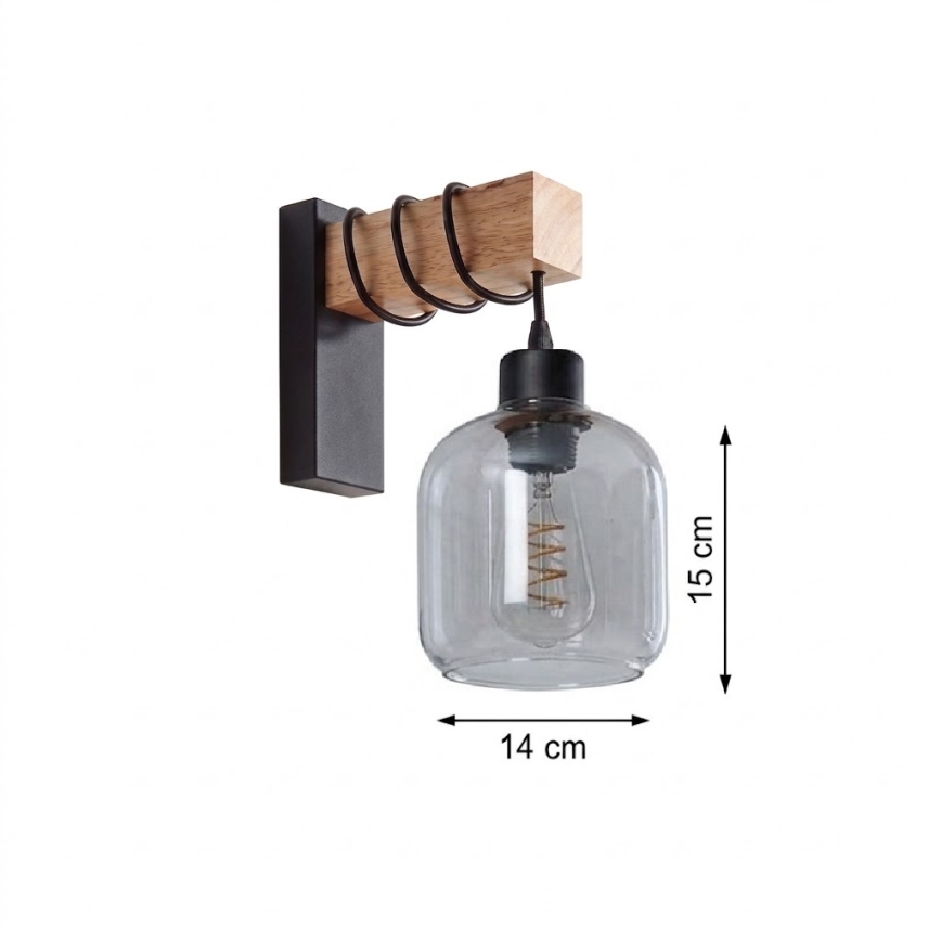 Brilagi - Nástenné svietidlo WOOD GLASS 1xE27/60W/230V borovica/čierna/dymová sivá