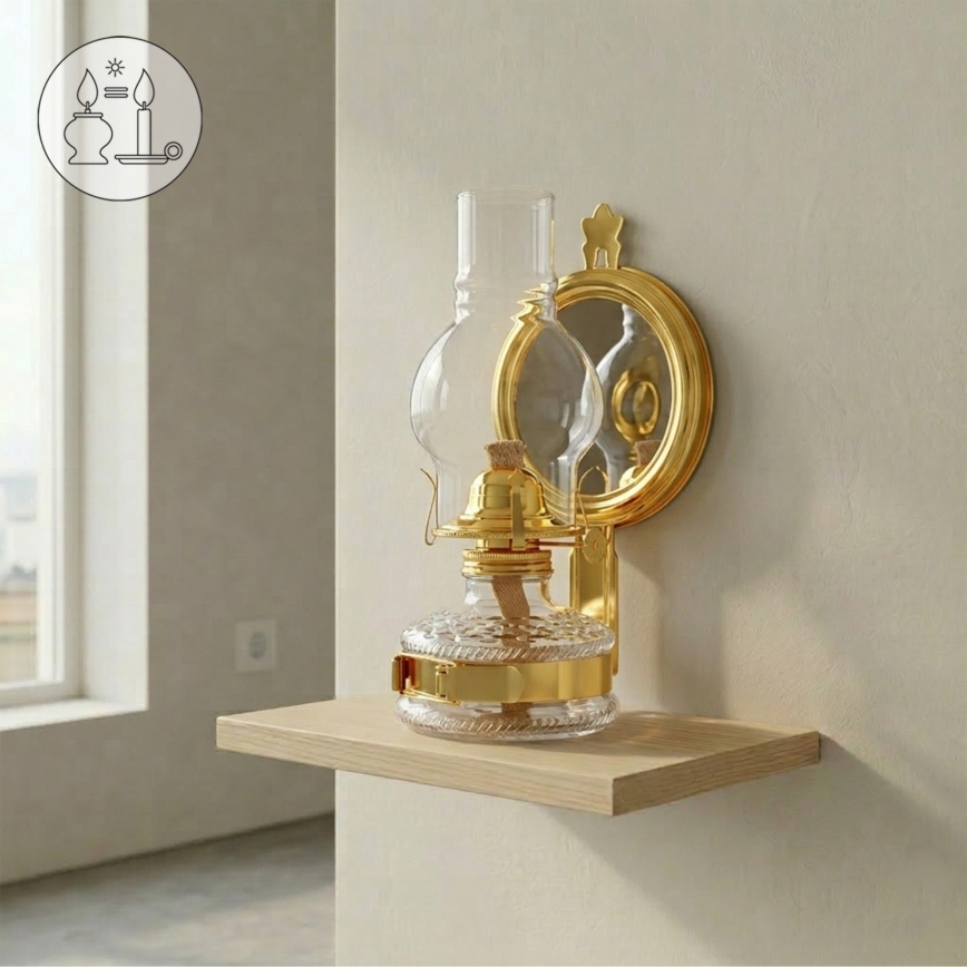 Brilagi - Petrolejová lampa s zrkadlom MERLIN lesklá zlatá