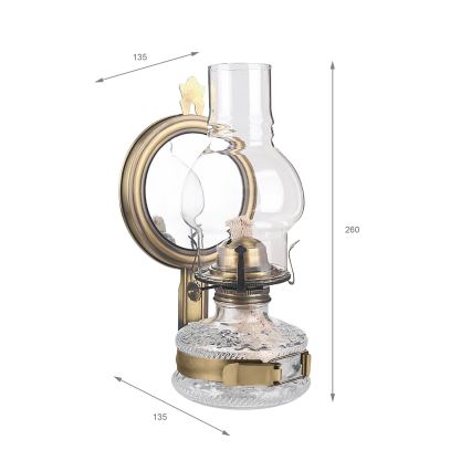 Brilagi - Petrolejová lampa so zrkadlom MERLIN zlatá/patina