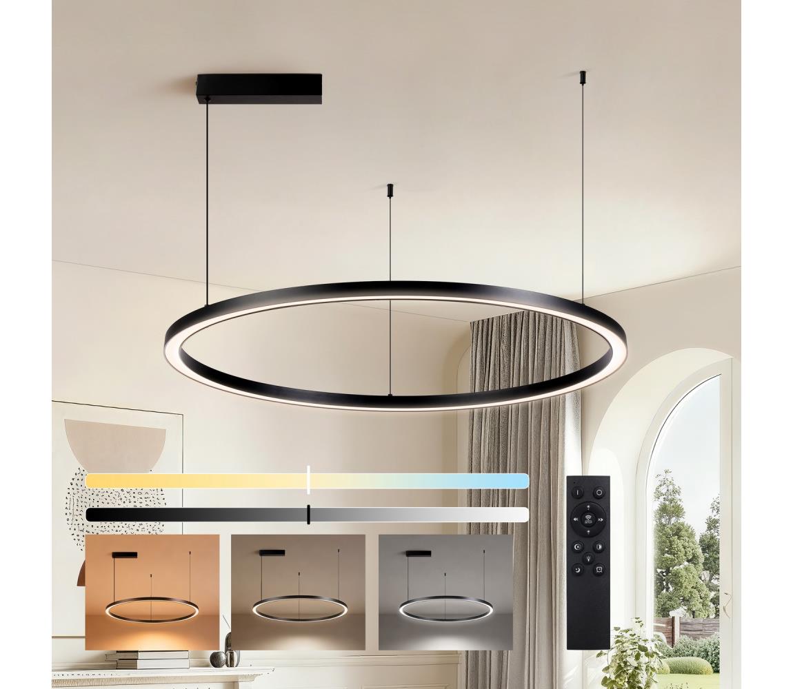 Brilagi - PORTOFINO stmievateľné LED závesné svietidlo na lanku, LED/60W/230V, priemer 80 cm, čierne, s diaľkovým ovládaním BRI507
