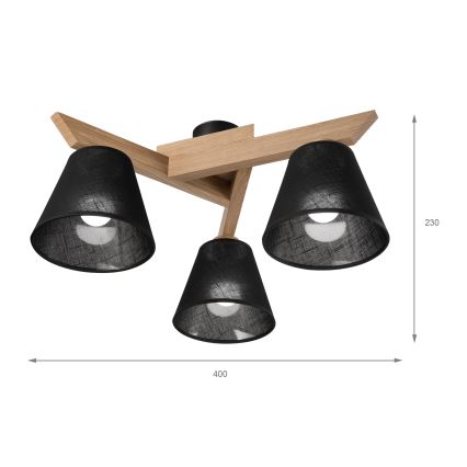 Brilagi - Prisadený luster ANTHONY 3xE14/40W/230V dub/čierna