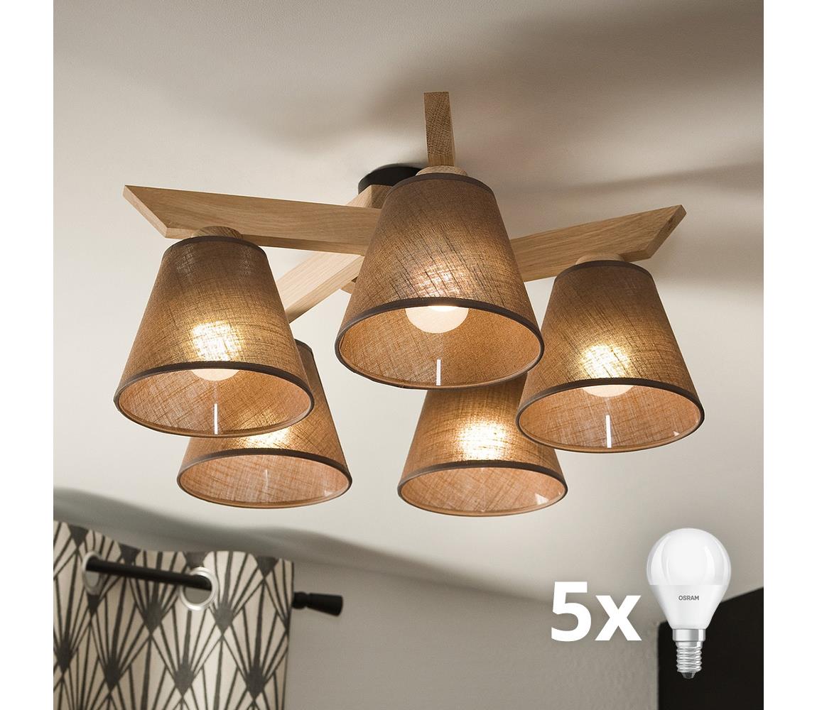 Brilagi Brilagi - Prisadený luster ANTHONY 5xE14/40W/230V dub/hnedá