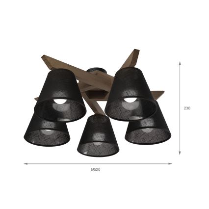 Brilagi - Prisadený luster ANTHONY 5xE14/40W/230V dub orech/čierna