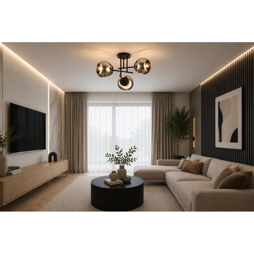 BRILAGI - Prisadený luster DIOR 3xE27/60W/230V čierna/dymová sivá