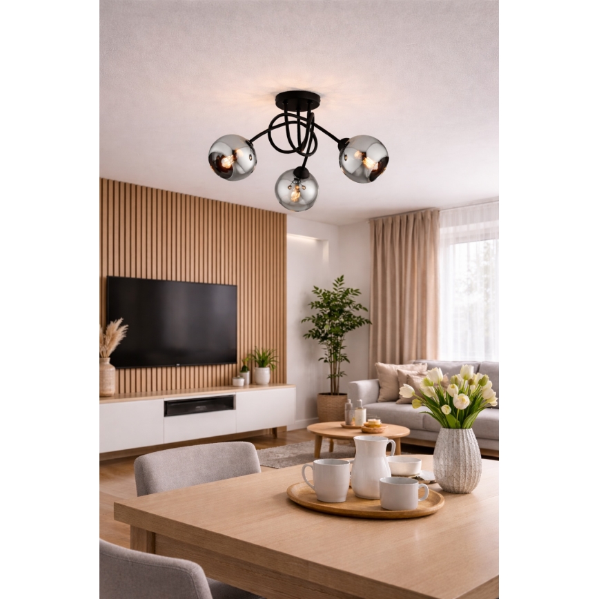 Brilagi - Prisadený luster DIOR 3xE27/60W/230V čierna/dymovo sivá