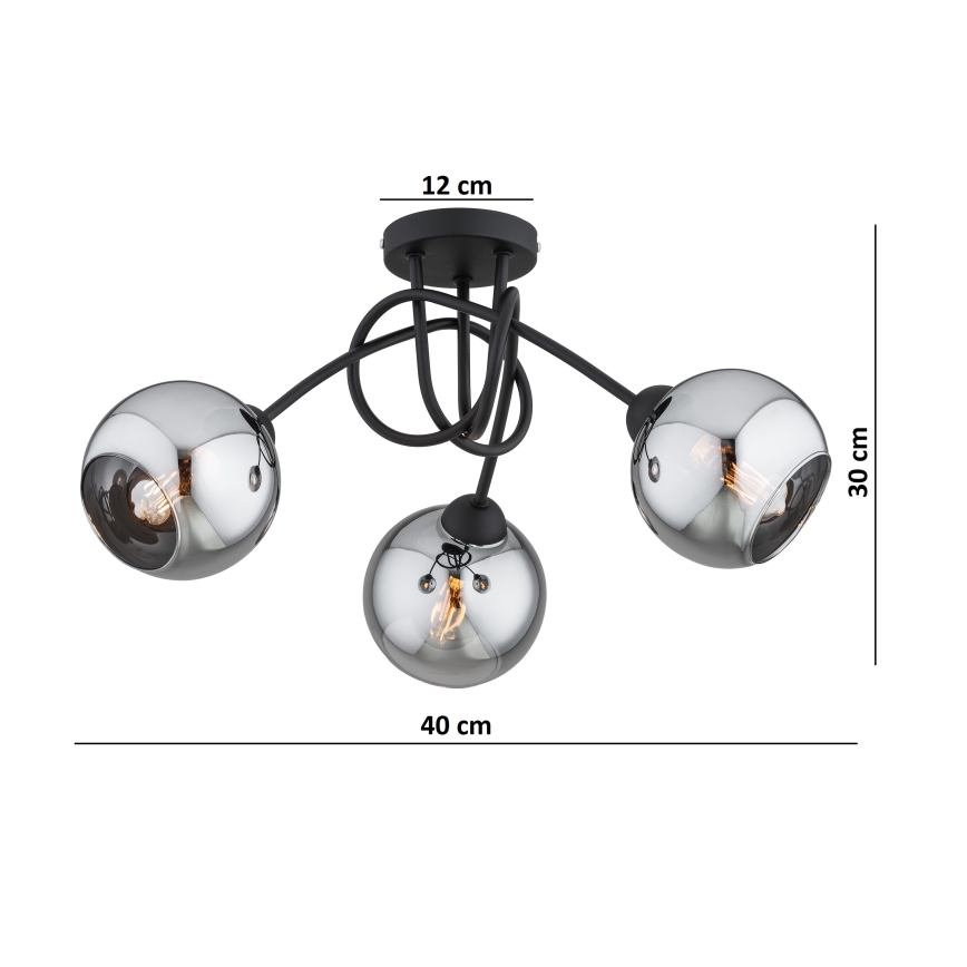 Brilagi - Prisadený luster DIOR 3xE27/60W/230V čierna/dymovo sivá