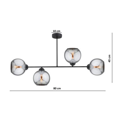 Brilagi - Prisadený luster DIOR 4xE27/60W/230V čierna/dymovošedá