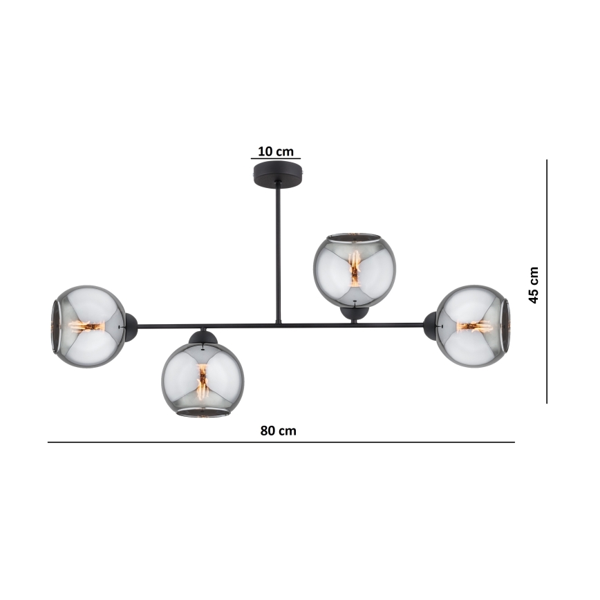 Brilagi - Prisadený luster DIOR 4xE27/60W/230V čierna/dymovošedá
