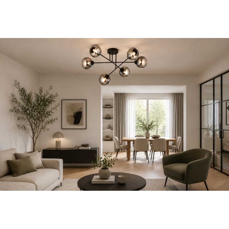 Brilagi - Prisadený luster DIOR 6xE27/60W/230V čierna/dymovo šedá