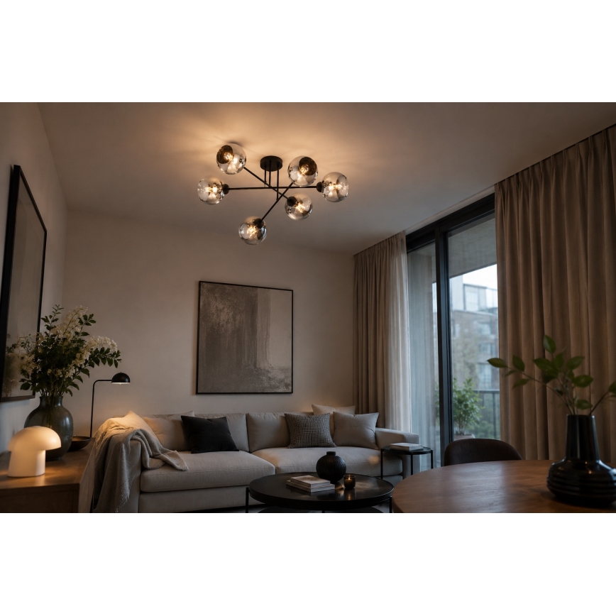 Brilagi - Prisadený luster DIOR 6xE27/60W/230V čierna/dymovo šedá