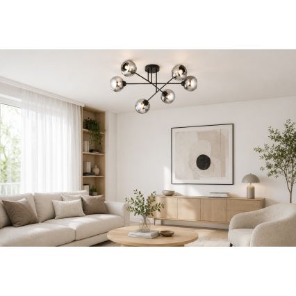 Brilagi - Prisadený luster DIOR 6xE27/60W/230V čierna/dymovo šedá
