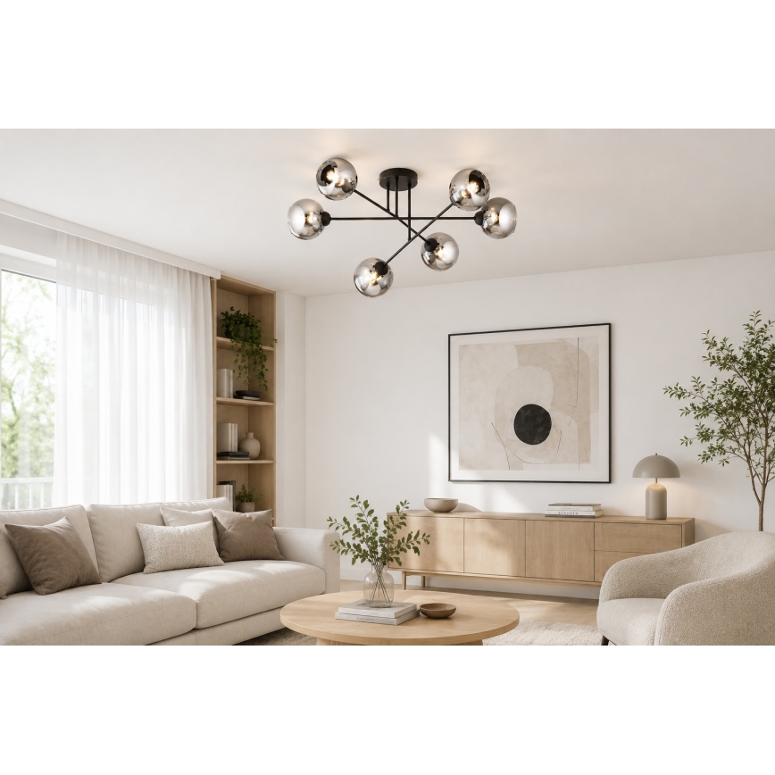 Brilagi - Prisadený luster DIOR 6xE27/60W/230V čierna/dymovo šedá