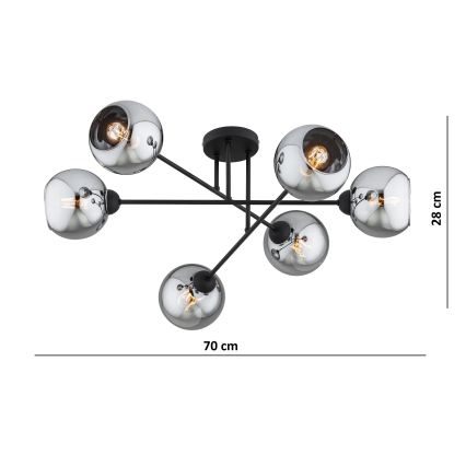 Brilagi - Prisadený luster DIOR 6xE27/60W/230V čierna/dymovo šedá