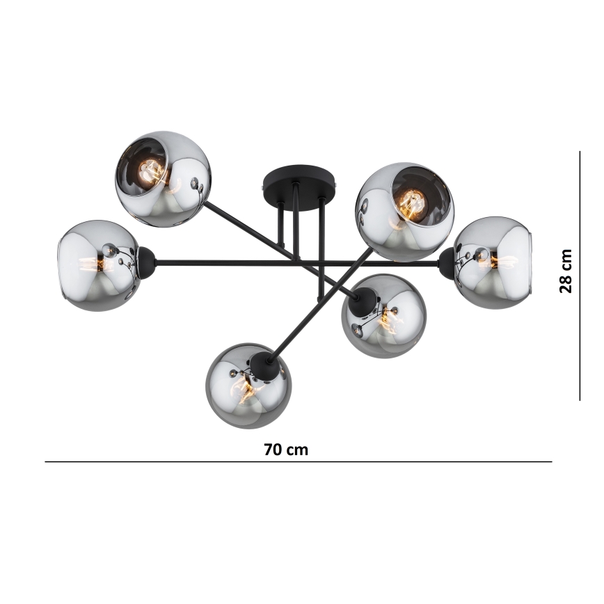 Brilagi - Prisadený luster DIOR 6xE27/60W/230V čierna/dymovo šedá