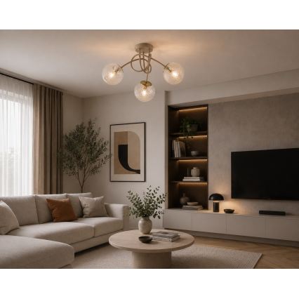 Brilagi - Prisadený luster STELLA 3xE27/60W/230V béžová/zlatá