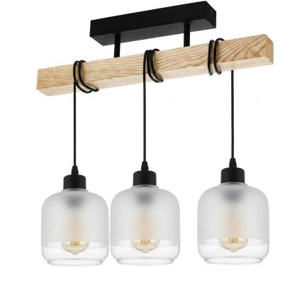 Brilagi - Prisadený luster WOOD GLASS 3xE27/60W/230V borovica/čierna/biela