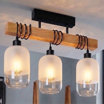 Brilagi - Prisadený luster WOOD GLASS 3xE27/60W/230V borovica/čierna/biela