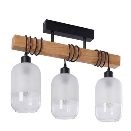 Brilagi - Prisadený luster WOOD GLASS 3xE27/60W/230V borovica/čierna/biela