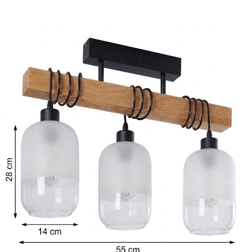 Brilagi - Prisadený luster WOOD GLASS 3xE27/60W/230V borovica/čierna/biela