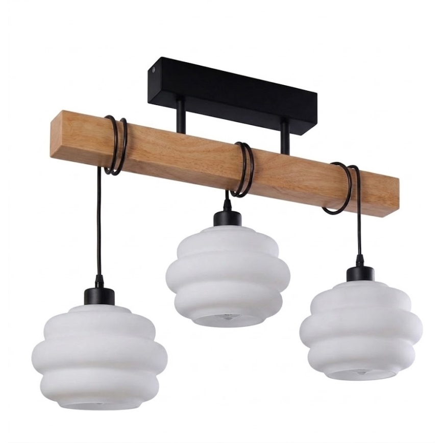 Brilagi - Prisadený luster WOOD GLASS 3xE27/60W/230V borovica/čierna/biela