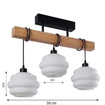 Brilagi - Prisadený luster WOOD GLASS 3xE27/60W/230V borovica/čierna/biela