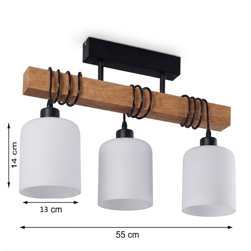Brilagi - Prisadený luster WOOD GLASS 3xE27/60W/230V borovica/čierna/biela