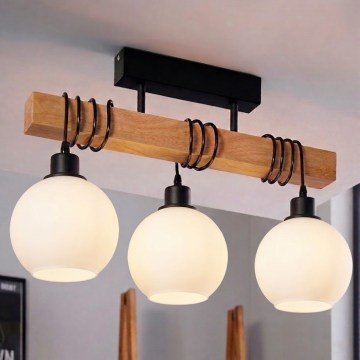 Brilagi - Prisadený luster WOOD GLASS 3xE27/60W/230V borovica/čierna/biela