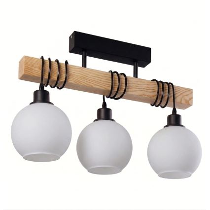 Brilagi - Prisadený luster WOOD GLASS 3xE27/60W/230V borovica/čierna/biela