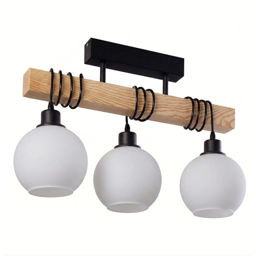 Brilagi - Prisadený luster WOOD GLASS 3xE27/60W/230V borovica/čierna/biela
