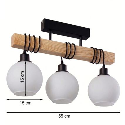 Brilagi - Prisadený luster WOOD GLASS 3xE27/60W/230V borovica/čierna/biela