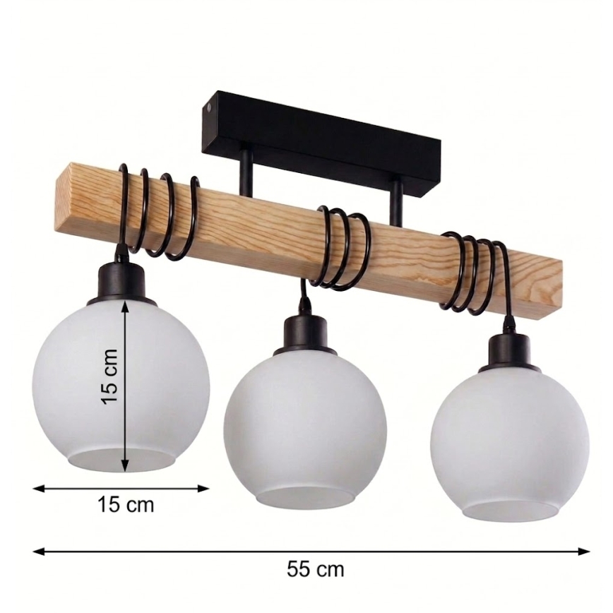 Brilagi - Prisadený luster WOOD GLASS 3xE27/60W/230V borovica/čierna/biela
