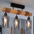 Brilagi - Prisadený luster WOOD GLASS 3xE27/60W/230V borovica/čierna/dymová šedá