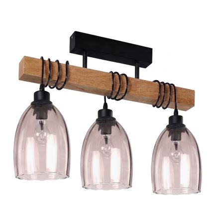 Brilagi - Prisadený luster WOOD GLASS 3xE27/60W/230V borovica/čierna/dymová béžová
