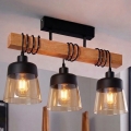 BRILAGI - Prisadený luster WOOD GLASS 3xE27/60W/230V borovica/čierna/dymovo-hnedá