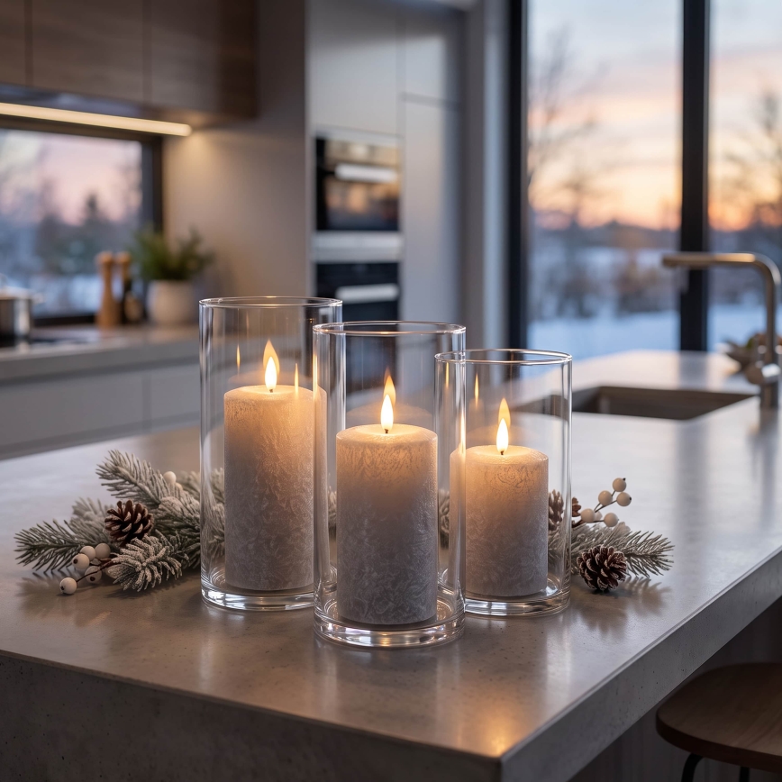 BRILAGI - sada 3x LED sviečok, LED/2xAA, sivá