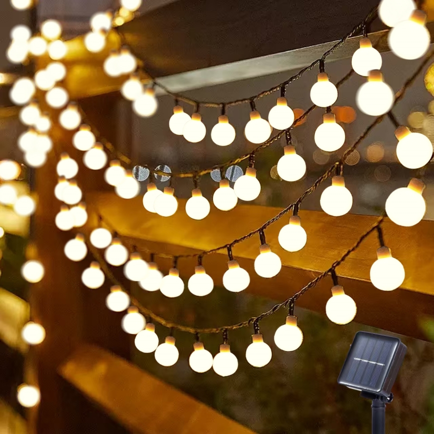 Brilagi - Solárna LED dekoračná reťaz BUBBLE, 200 LED / 8 režimov, 20 m, IP65, teplá biela, 800 mAh