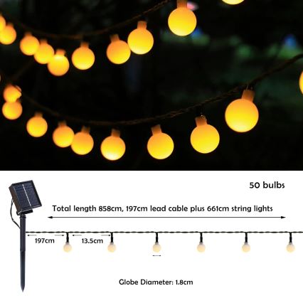 Brilagi - LED solárny dekoračný reťazec BUBBLE 50xLED/8 funkcií 7m IP65 teplá biela 600 mAh
