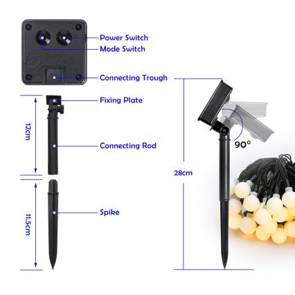 Brilagi - LED solárny dekoračný reťazec BUBBLE 50xLED/8 funkcií 7m IP65 teplá biela 600 mAh
