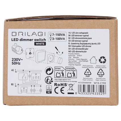 BRILAGI - Stmievač otočný s rámčekom 110W/230V biely