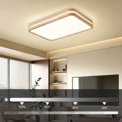 Brilagi - LED stmievateľné stropné svietidlo MOLINA SQUARE LED/54W/230V 3000-6000K dub 60x40 cm + diaľkové ovládanie