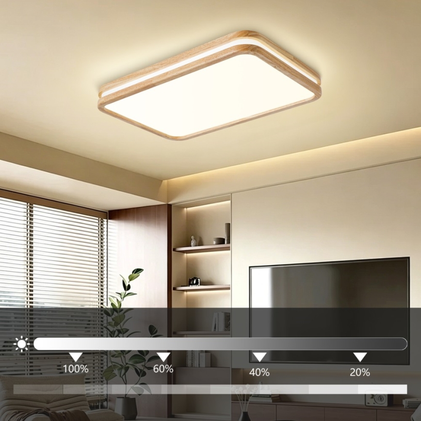 Brilagi - LED stmievateľné stropné svietidlo MOLINA SQUARE LED/54W/230V 3000-6000K dub 60x40 cm + diaľkové ovládanie