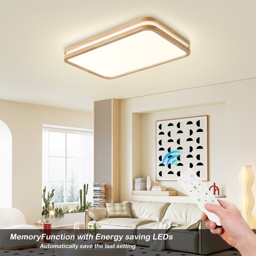 Brilagi - LED stmievateľné stropné svietidlo MOLINA SQUARE LED/54W/230V 3000-6000K dub 60x40 cm + diaľkové ovládanie