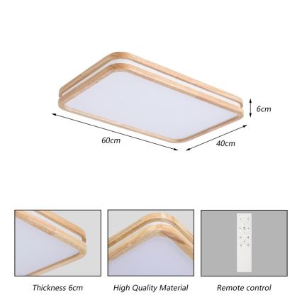 Brilagi - LED stmievateľné stropné svietidlo MOLINA SQUARE LED/54W/230V 3000-6000K dub 60x40 cm + diaľkové ovládanie
